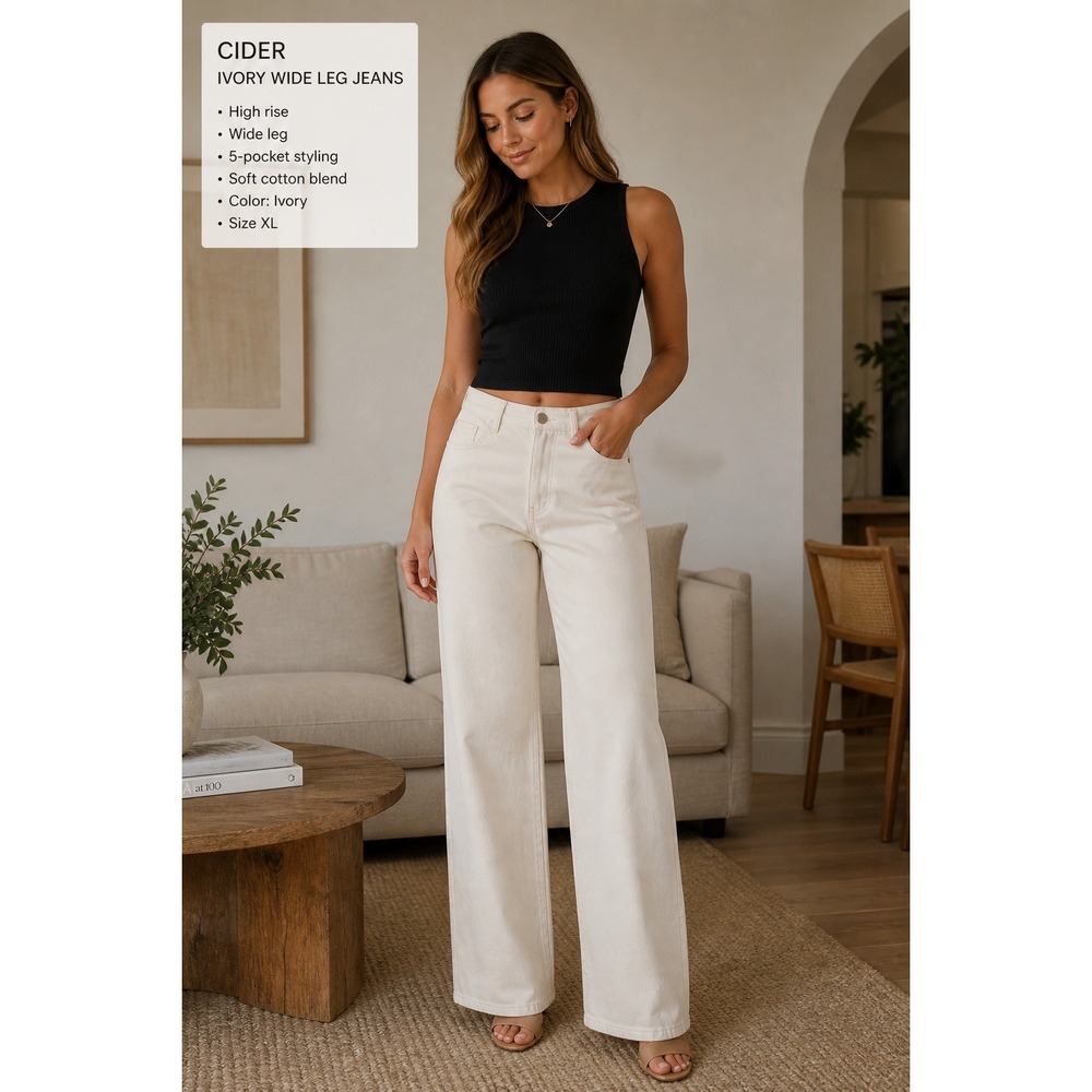 Cider Ivory Wide Leg Jeans NWT XL (33" Waist) High Rise w Flaws